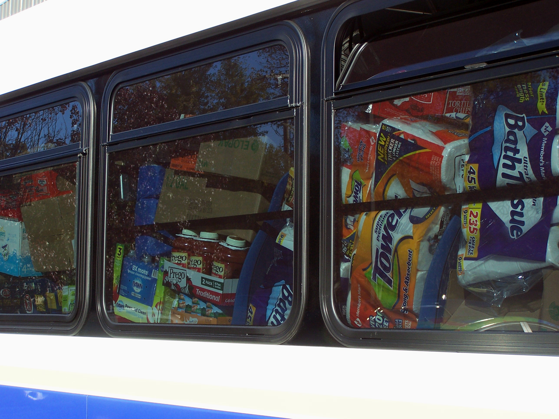 DART bus stuffed with donations at the Food Bank.