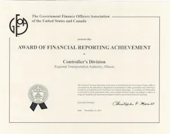 RTA Receives GFOA Distinguished Financial Report Award for 23rd Year in Row. RTA Receives GFOA Distinguished Financial Report Award for 23rd Year in Row.
