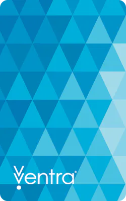 The Ventra card’s new design is inspired by the Ventra 'V', featuring a repetition of geometric triangles to create a pattern in varied hues of blue, a nod to Lake Michigan. The Ventra card’s new design is inspired by the Ventra 'V', featuring a repetition of geometric triangles to create a pattern in varied hues of blue, a nod to Lake Michigan.