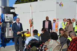Omnitrans CEO/General Manager P. Scott Graham addresses crowd at CNG fueling system completion. Omnitrans CEO/General Manager P. Scott Graham addresses crowd at CNG fueling system completion.