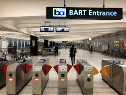 BART is testing digital monitors over fare gates. BART is testing digital monitors over fare gates.