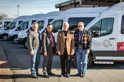 (L-R) Cherokee Nation Department of Transportation Director Michael Lynn, Secretary of State Chuck Hoskin Jr., Principal Chief Bill John Baker and Deputy Chief S. Joe Crittenden get a look at six new Ford 350 Transit vans. (L-R) Cherokee Nation Department of Transportation Director Michael Lynn, Secretary of State Chuck Hoskin Jr., Principal Chief Bill John Baker and Deputy Chief S. Joe Crittenden get a look at six new Ford 350 Transit vans.