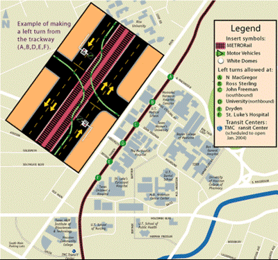 In the Medical Center left turns are allowed, but only at designated intersections.
