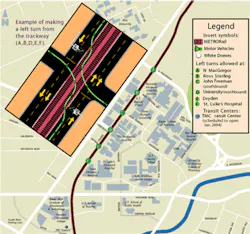 In the Medical Center left turns are allowed, but only at designated intersections. In the Medical Center left turns are allowed, but only at designated intersections.