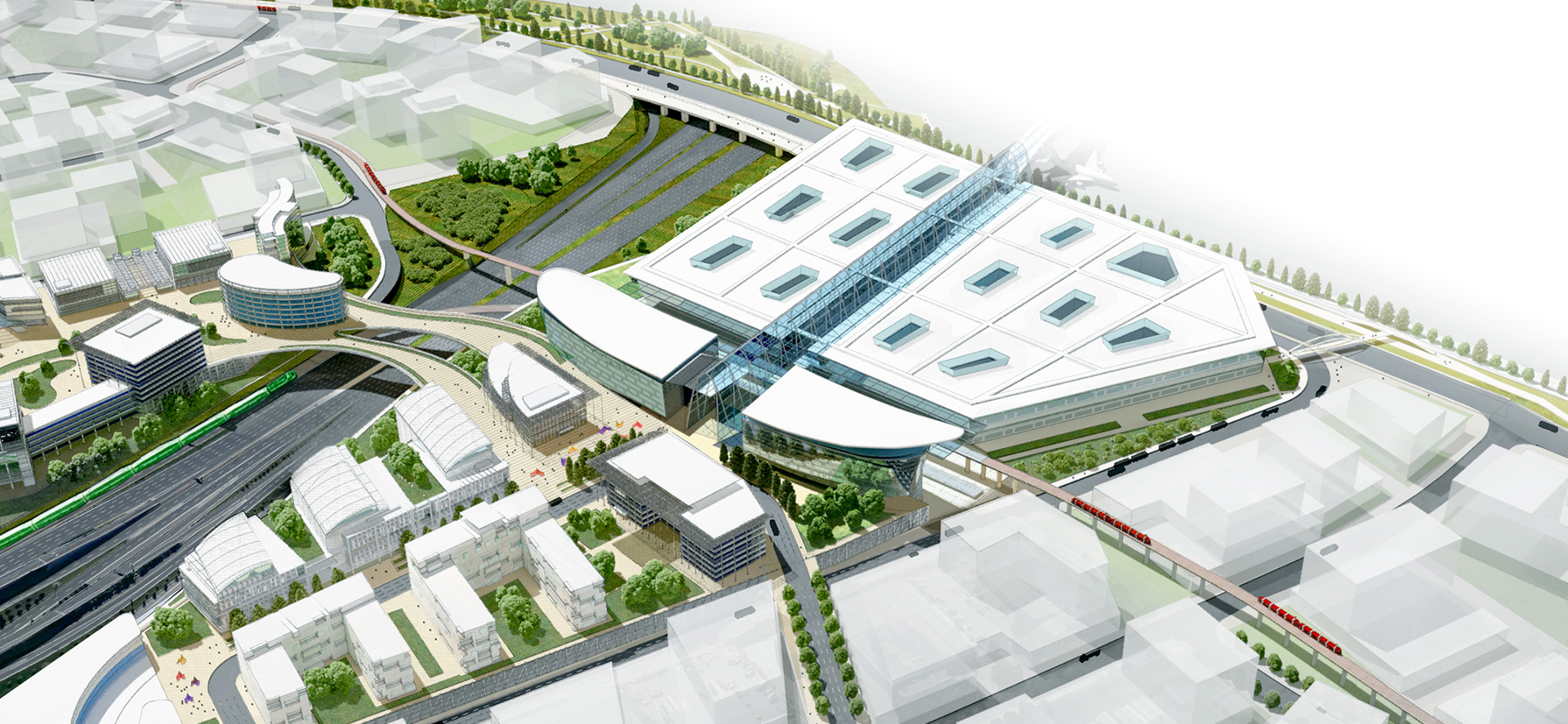 Rendering of the regional transit center and passenger processing facility at Toronto Pearson International Airport.