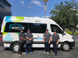 The Keoride app will match passengers who are travelling in the same direction and calculate an optimised flexible route to pick them up and take them to their destination. The Keoride app will match passengers who are travelling in the same direction and calculate an optimised flexible route to pick them up and take them to their destination.