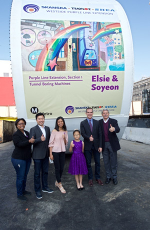 Metro Board Chair and Los Angeles Mayor Eric Garcetti awarded TAP Cards and other prizes to students who won contests to name the TBMs and create illustrations for the TBM tail shields.