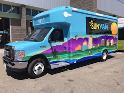 ABQ's new Sun Vans will feature a distinctive sky blue as their base color and designs on the sides from the city of Albuquerque. ABQ's new Sun Vans will feature a distinctive sky blue as their base color and designs on the sides from the city of Albuquerque.