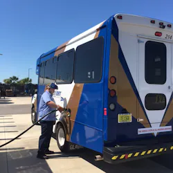 LeeTran’s trained mechanics fuel the agency’s 20 ROUSH CleanTech Ford E-450 paratransit buses. LeeTran’s trained mechanics fuel the agency’s 20 ROUSH CleanTech Ford E-450 paratransit buses.