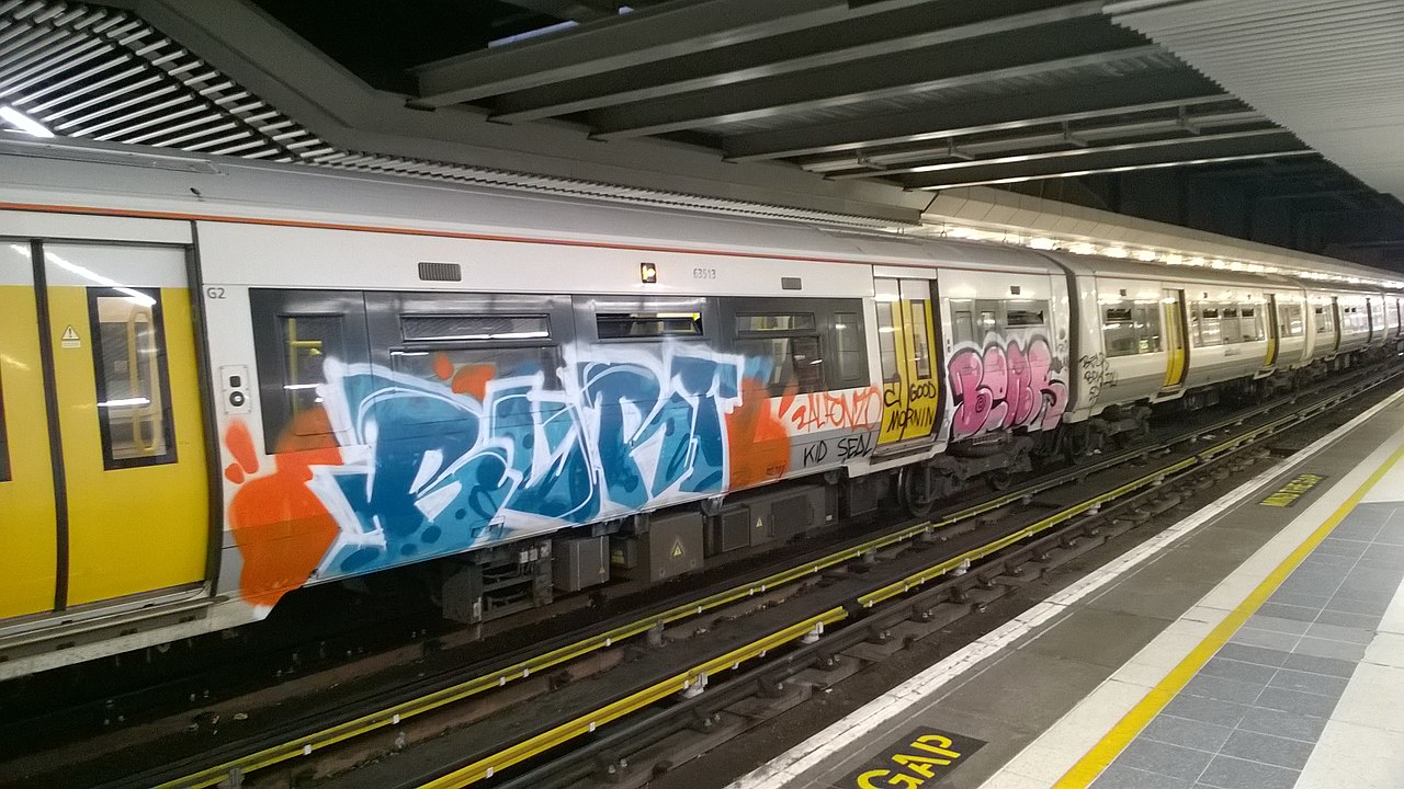 Grafitti on a Class 376 Electrostar at Cannon Street station.
