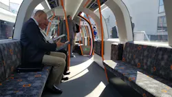 The interior of Stadler's Metro Glasgow EMU has a continuous floor height throughout the passenger compartment. The interior of Stadler's Metro Glasgow EMU has a continuous floor height throughout the passenger compartment.