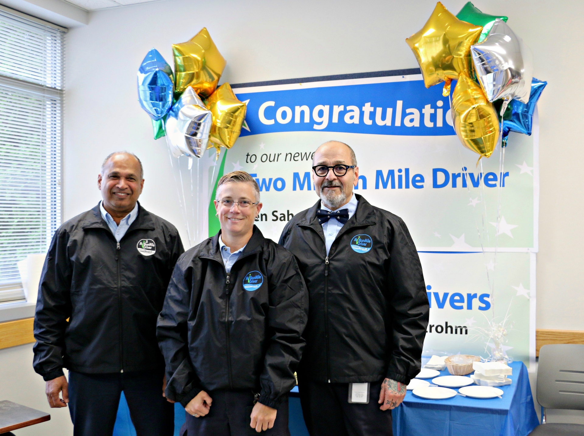 From left: Two million mile driver Ken Sahota, and million mile drivers Jennifer Routley and Rocky Cazares honored for safe driving. Not pictured: Tajinder Mahal and Thomas Rairden.