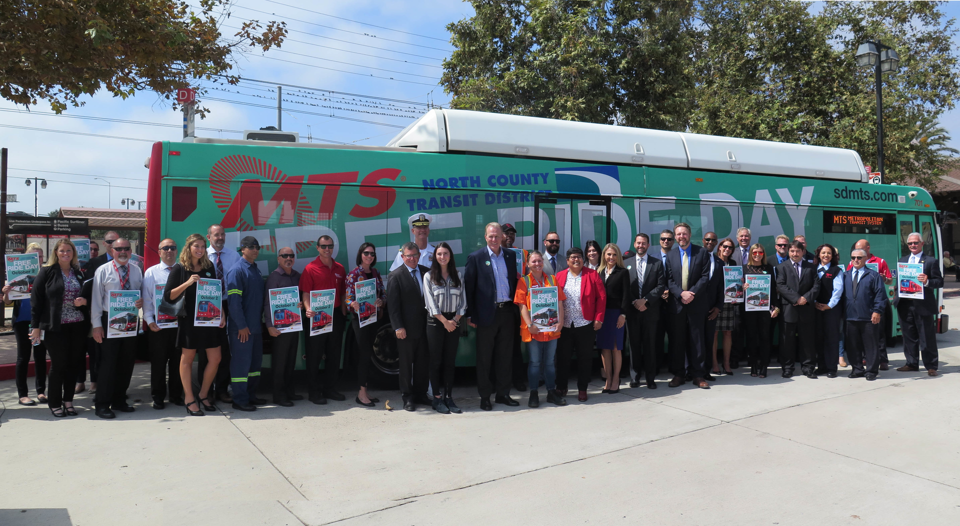 Regional leaders held a rally at the Old Town Transit Center to promote and encouraged San Diego residents and workers to choose transit on Tuesday, Oct. 2 &ndash; the region&rsquo;s first Free Ride Day.