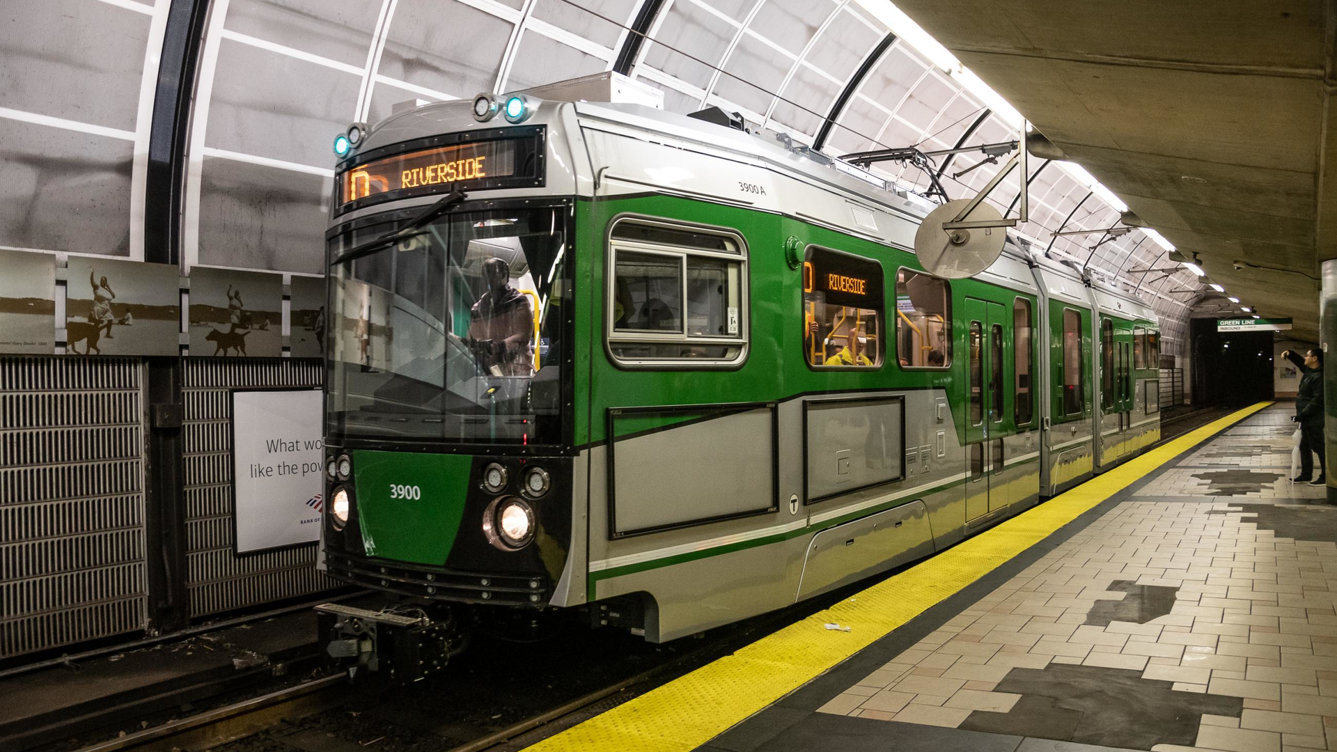 The first of 24 new Green Line vehicles entered service at MBTA's North Station.
