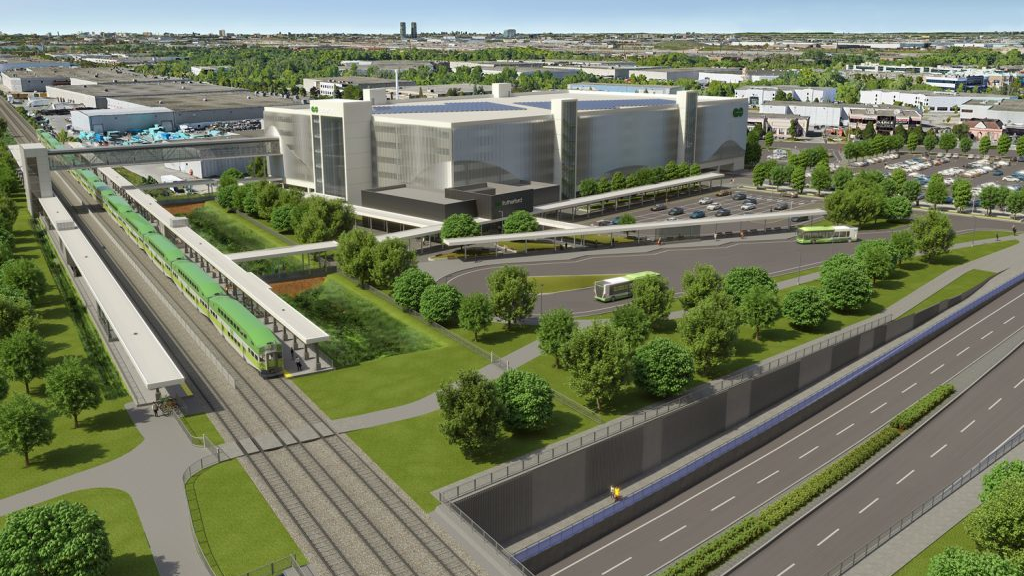 A rendering of the future GO RER Rutherford Station.