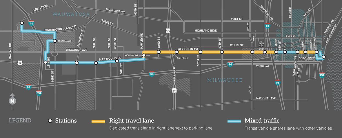 A map of the planned East-West BRT route.
