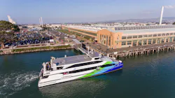 A ferry approaches the Richmond shoreline. A ferry approaches the Richmond shoreline.