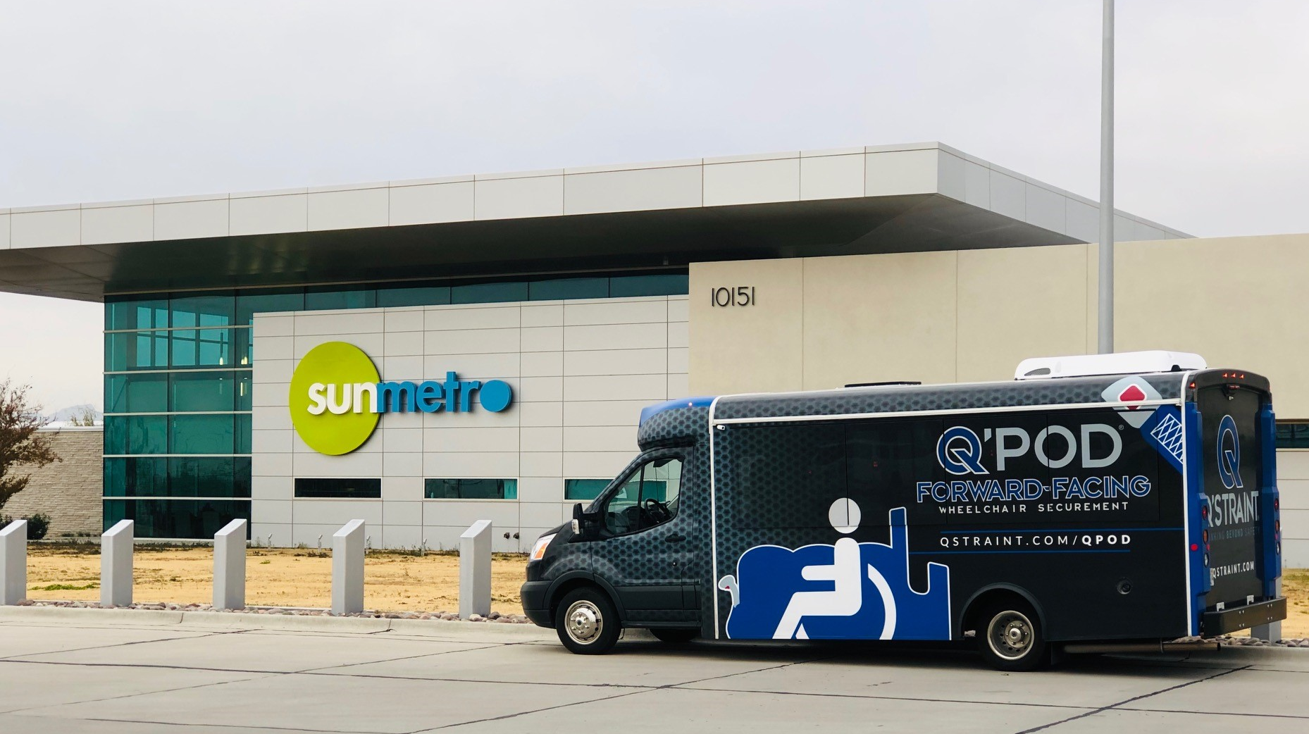 QPOD next to Sun Metro's headquarters in El Paso, Texas.