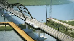 A rendering of what the new Portal Bridge will look like. Amtrak says the bridge will be the first railroad application of a network arch bridge design in North America. A rendering of what the new Portal Bridge will look like. Amtrak says the bridge will be the first railroad application of a network arch bridge design in North America.