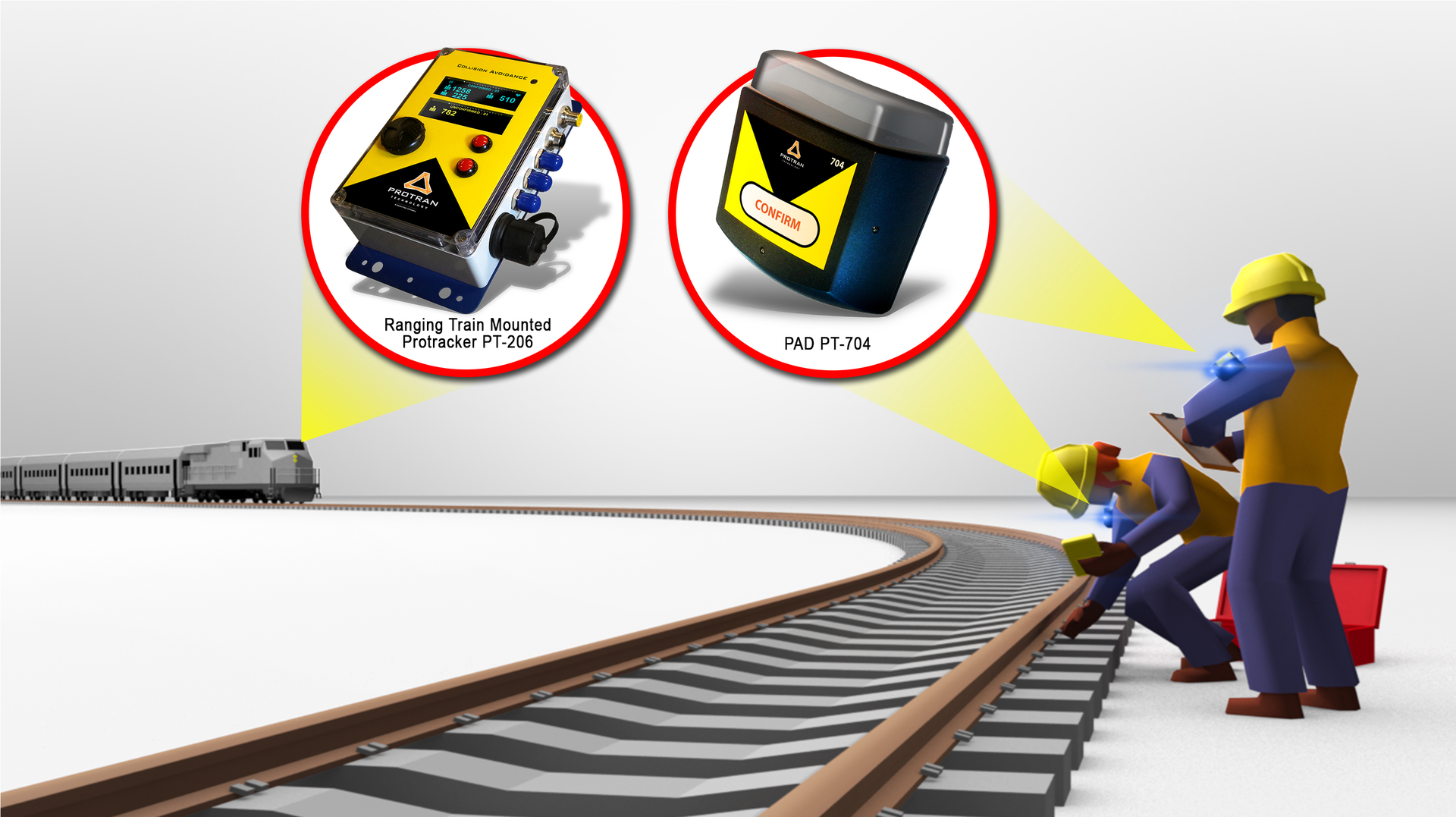 Protran Technology systems include advanced train approach warning technology that alerts workers of approaching trains.