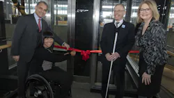 Yves Desjardins-Siciliano, president and CEO of VIA Rail, inaugurated the new Ottawa Station facilities in the presence of Kate Young, Parliamentary Secretary to the Minister of Science and Sport, the Minister of Public Services and Procurement and Accessibility, the Honorable Chantal Petitclerc, Senator, and Jim Tokos, vice-president of the Canadian Council of the Blind. Yves Desjardins-Siciliano, president and CEO of VIA Rail, inaugurated the new Ottawa Station facilities in the presence of Kate Young, Parliamentary Secretary to the Minister of Science and Sport, the Minister of Public Services and Procurement and Accessibility, the Honorable Chantal Petitclerc, Senator, and Jim Tokos, vice-president of the Canadian Council of the Blind.