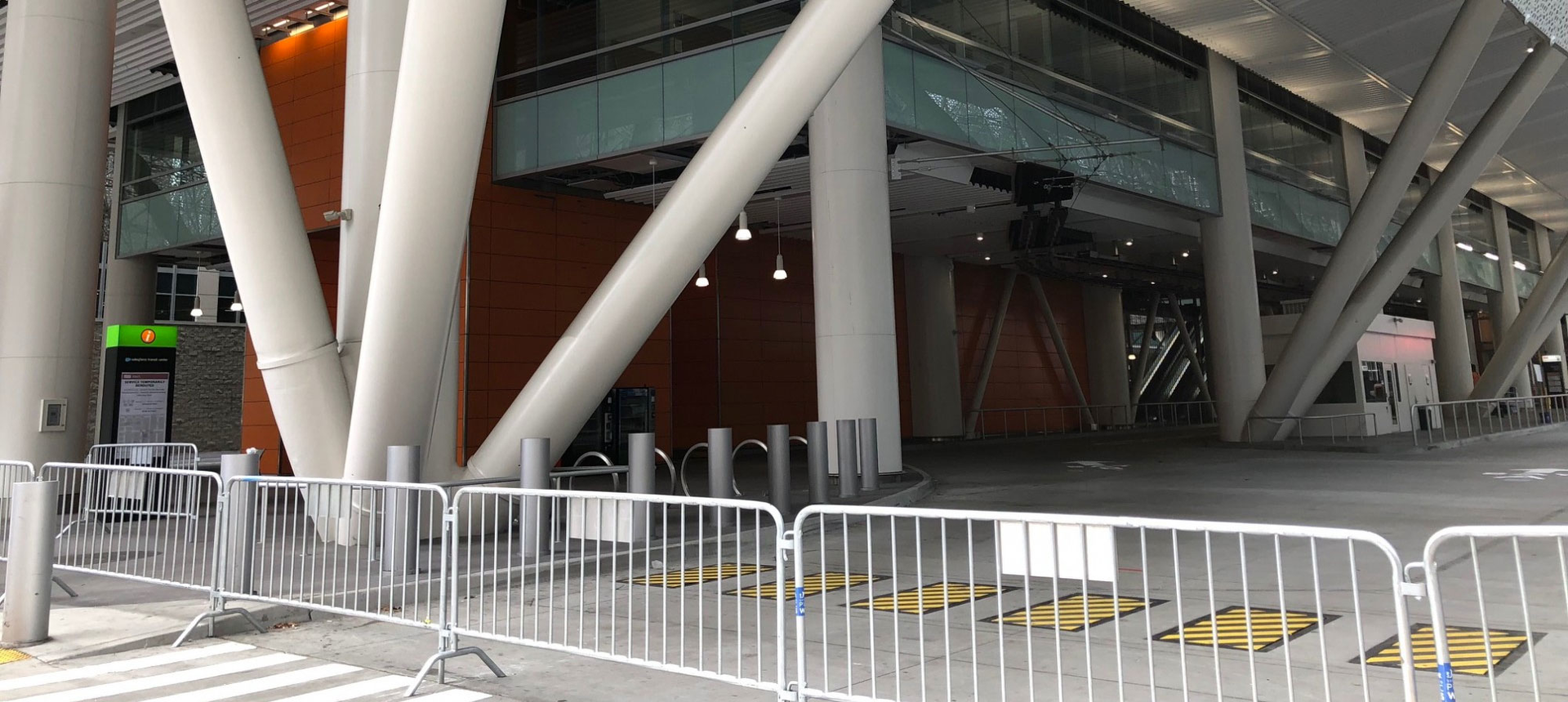 Temporary gates block entry to the Salesforce Transit Center, which has been closed since late September 2018.