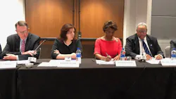 Left to right, DART (Dallas) President and Executive Director Gary Thomas, DART (Des Moines) General Manager Elizabeth Presutti, General Manager and CEO of SCVTA Nuria Fernandez and CTA President Dorval R. Carter, Jr. Left to right, DART (Dallas) President and Executive Director Gary Thomas, DART (Des Moines) General Manager Elizabeth Presutti, General Manager and CEO of SCVTA Nuria Fernandez and CTA President Dorval R. Carter, Jr.