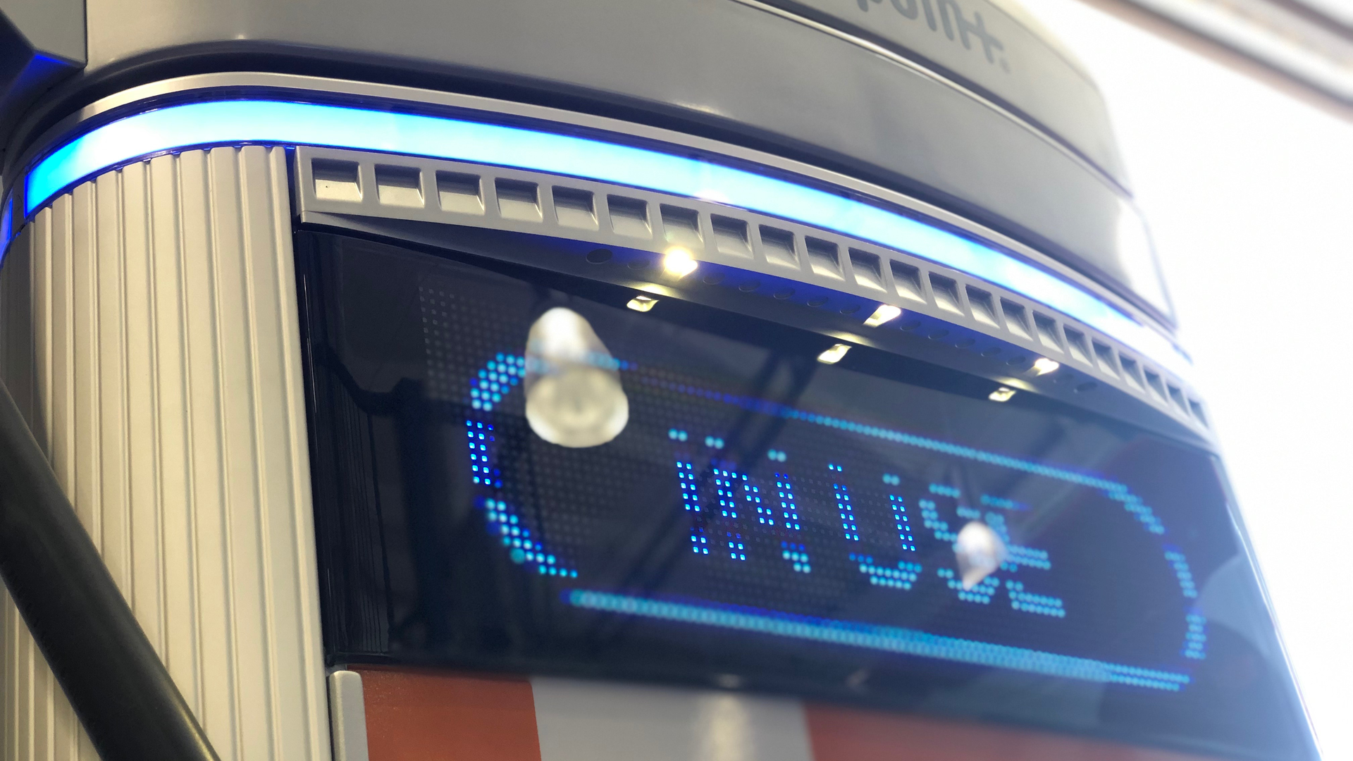 An electric bus charging station.