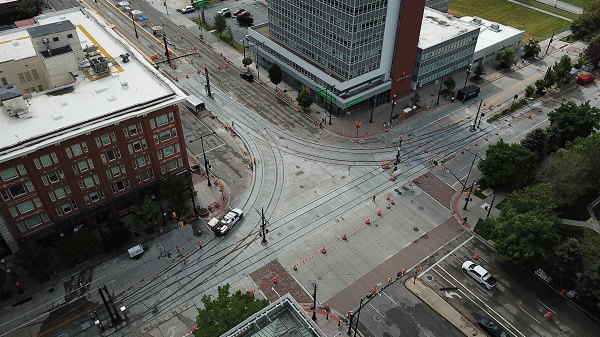 An aerial view of the work area.