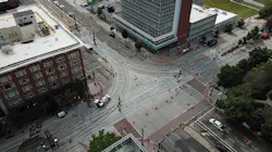 An aerial view of the work area. An aerial view of the work area.