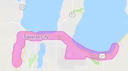 The area of coverage is highlighted in pink. The area of coverage is highlighted in pink.