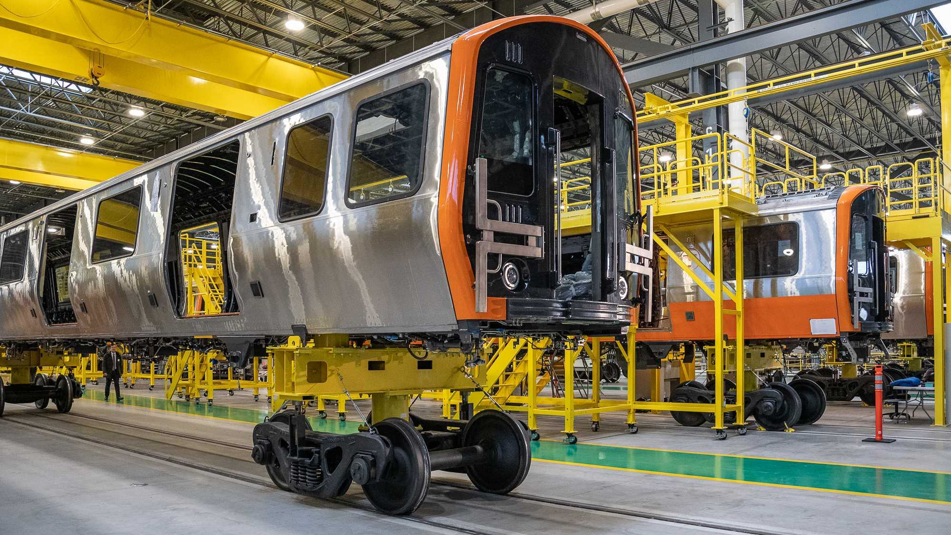 One of the new Orange Line cars for MBTA at CRRC MA's manufacturing facility in Springfield, Mass.