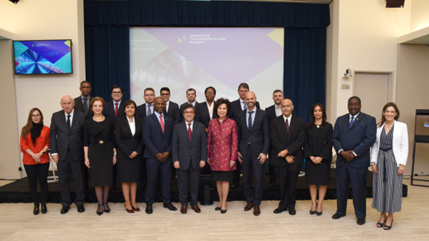 U.S. Secretary of Transportation Elaine L. Chao is joined by representatives from 19 Latin American and Caribbean countries including Minister Dietrich of Argentina, Minister Gomes de Freitas of Brazil, Minister Hutt of Chile, Minister Montague of Jamaica, Minister Jara Risco of Peru, Minister Duguid of Barbados, Minister M&eacute;ndez Mata of Costa Rica, Minister Sabonge of Panam&aacute;, and Minister Rodr&iacute;guez Herrera of El Salvador at the first-ever Americas Transportation Summit.