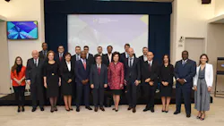 U.S. Secretary of Transportation Elaine L. Chao is joined by representatives from 19 Latin American and Caribbean countries including Minister Dietrich of Argentina, Minister Gomes de Freitas of Brazil, Minister Hutt of Chile, Minister Montague of Jamaica, Minister Jara Risco of Peru, Minister Duguid of Barbados, Minister Méndez Mata of Costa Rica, Minister Sabonge of Panamá, and Minister Rodríguez Herrera of El Salvador at the first-ever Americas Transportation Summit. U.S. Secretary of Transportation Elaine L. Chao is joined by representatives from 19 Latin American and Caribbean countries including Minister Dietrich of Argentina, Minister Gomes de Freitas of Brazil, Minister Hutt of Chile, Minister Montague of Jamaica, Minister Jara Risco of Peru, Minister Duguid of Barbados, Minister Méndez Mata of Costa Rica, Minister Sabonge of Panamá, and Minister Rodríguez Herrera of El Salvador at the first-ever Americas Transportation Summit.