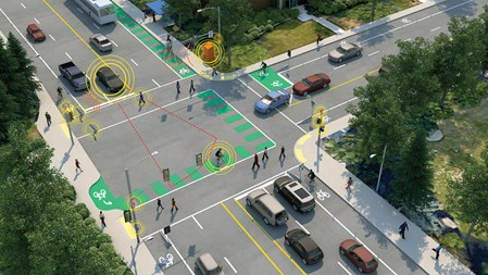 A rendering of a connected intersection.