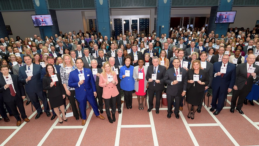 U.S. Transportation Secretary Elaine L. Chao was joined by leaders from Congress, state governments and the transportation industry on Jan. 28 to pledge their effort to fight human trafficking.