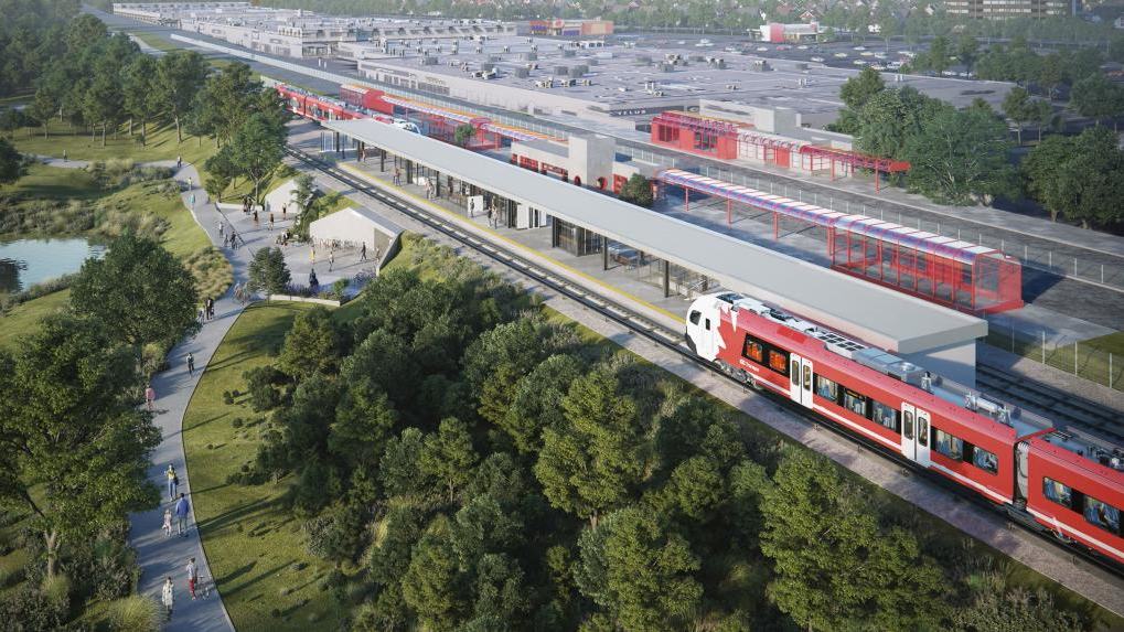 Pictured is a rendering of the South Keys Station design.