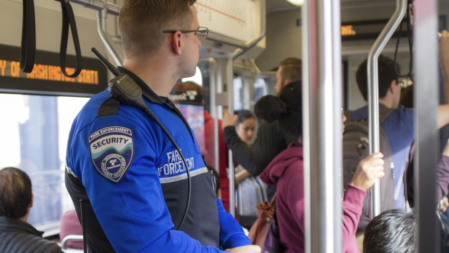 Sound Transit Fare Enforcement officers can be identified by their blue shirts.
