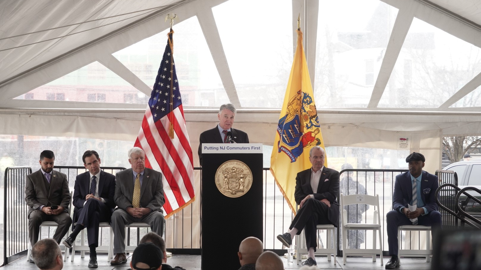 NJ Transit President and CEO Kevin Corbett speaks during an event to kick off early construction work associated with the Hudson-Bergen Light Rail West Side Avenue Branch.