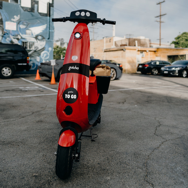 Gotcha's TO GO service utilizes seated e-scooters and e-bikes.