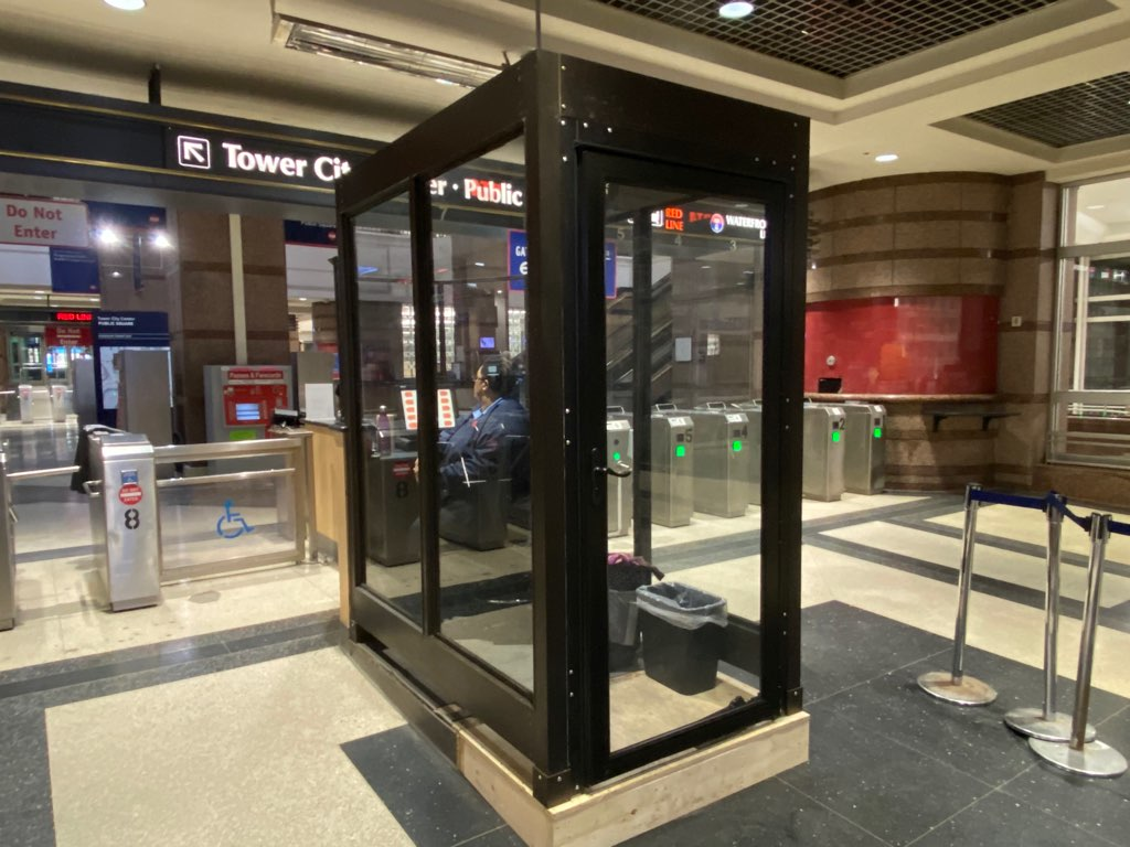 RTA also installed plexiglass enclosures for booth attendants at Tower City Station.