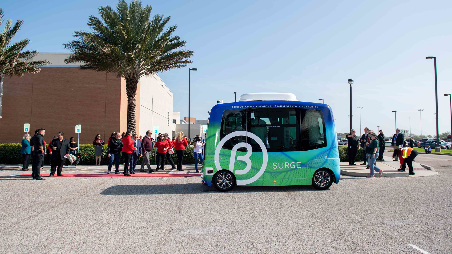 An archive image of an EasyMile EZ10 in Corpus Christi. EasyMile has received permission to restart U.S. operations of AV shuttles dependent on COVID-19 recovery plans.