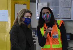 Interim President of NYC Transit Sarah Feinberg and Senior Vice President of Subways Sally Librera watch a demonstration of UV disinfecting technology at the Corona Maintenance Facility on May 19, 2020. Interim President of NYC Transit Sarah Feinberg and Senior Vice President of Subways Sally Librera watch a demonstration of UV disinfecting technology at the Corona Maintenance Facility on May 19, 2020.