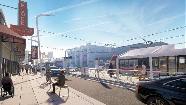 A rendering of a future Green Line LRT station.