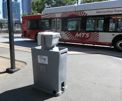 San Diego MTS has added hand washing units at trolley stations. San Diego MTS has added hand washing units at trolley stations.