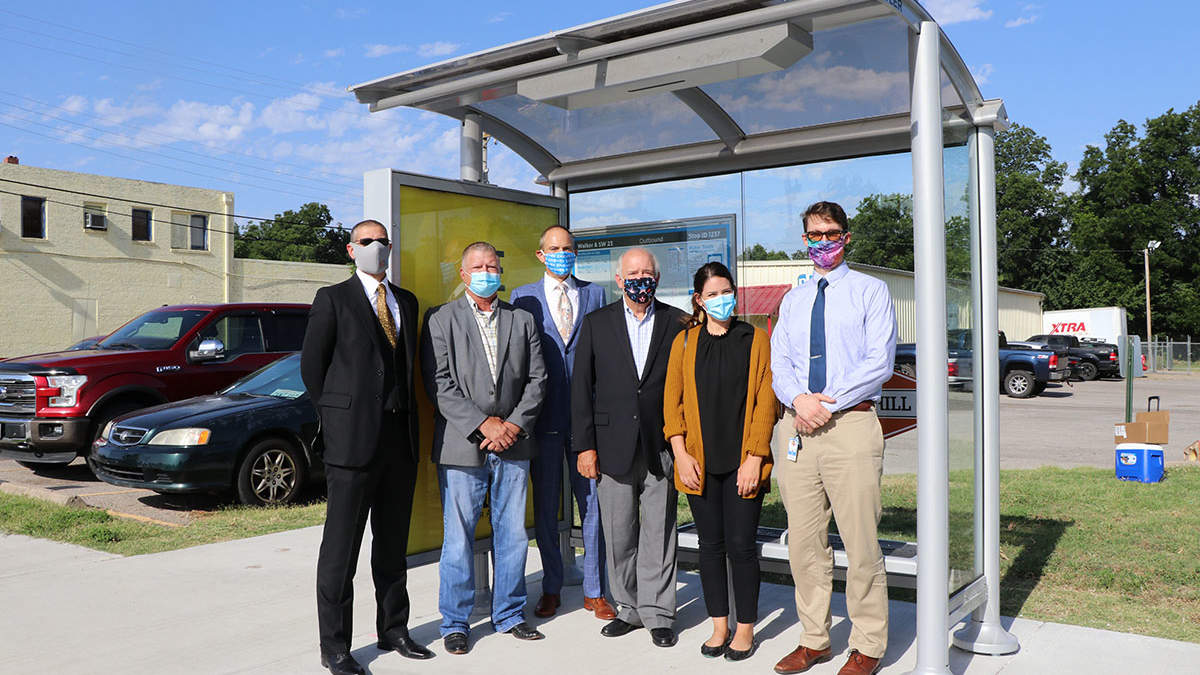 EMBARK and Tyler Outdoor celebrated the installation of Oklahoma City's 100th new bus shelter. The city has seen 100 new shelters within the past year.