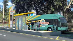 Rendering of SunRunner bus vehicle and bus stop. Rendering of SunRunner bus vehicle and bus stop.