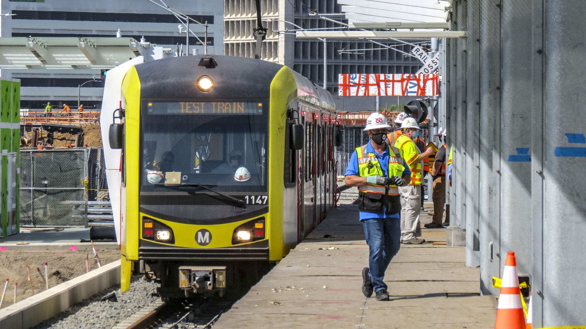 A test train at downtown Inglewood Station.