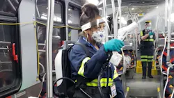 Denver RTD team members disinfect a bus using the EvaClean Protexus Backpack. Denver RTD team members disinfect a bus using the EvaClean Protexus Backpack.