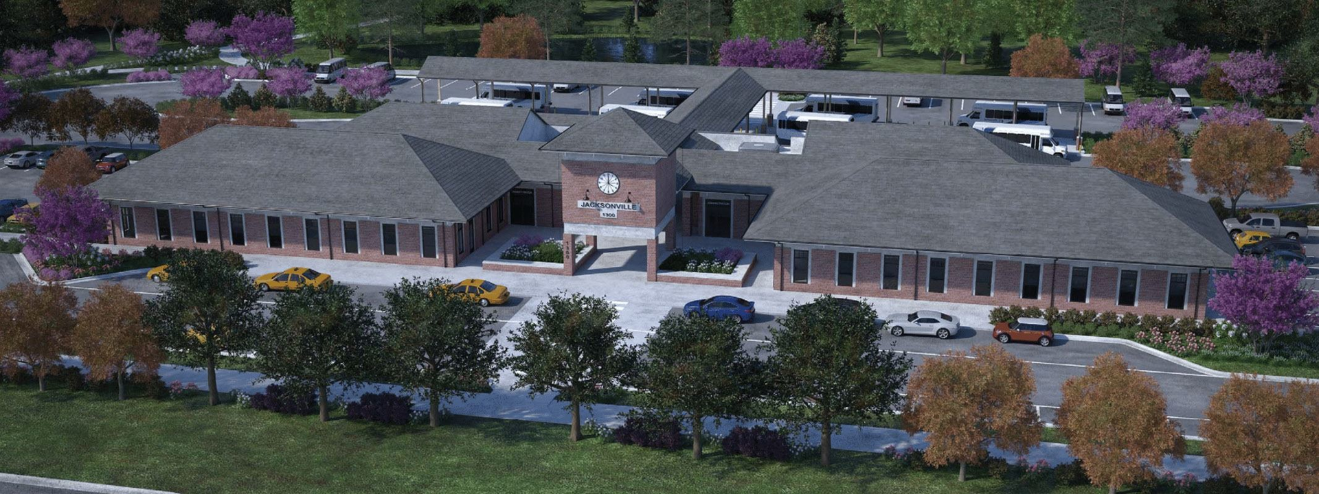 The exterior is reminiscent of the downtown train depot and pays homage to other city buildings.